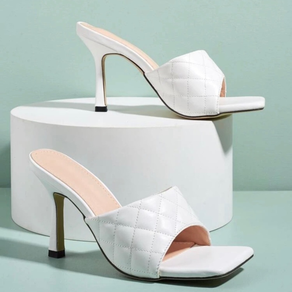 Open toe quilted heeled mules